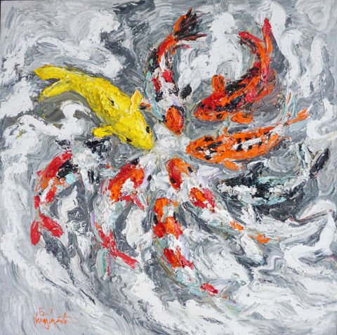 Beyaz Havuzda Koi Balıkları